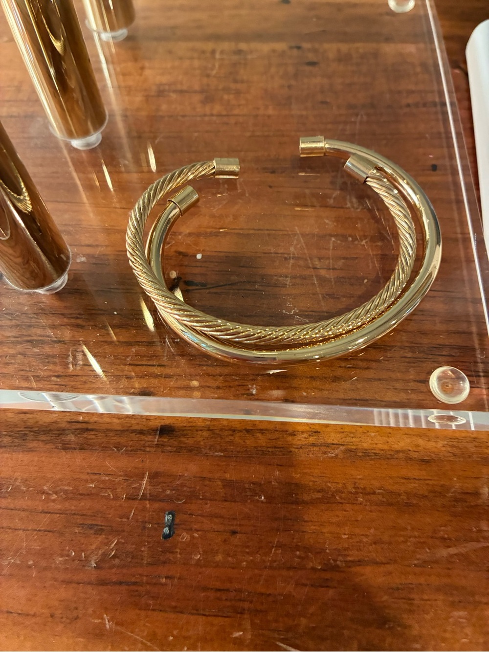 Gold Twisted Cable Cuff Bracelets Women Accessories